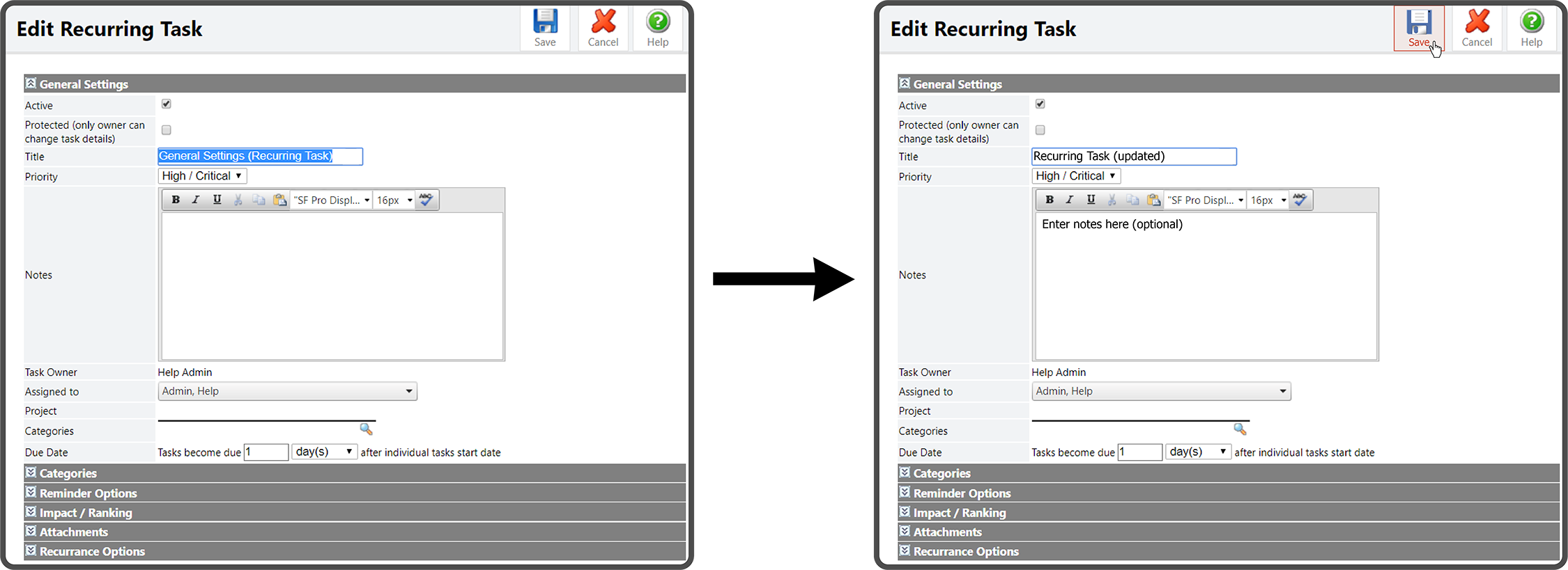 Edit Recurring Task